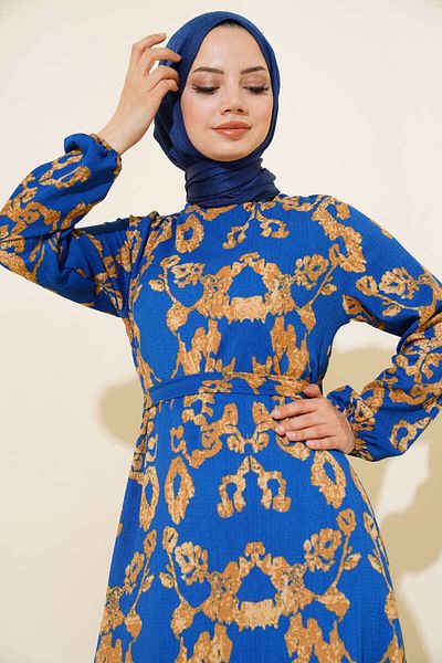 VOLT CLOTHİNG Ζαρωμένο Φόρεμα Hijab - Μικτή λεπτομέρεια με σχέδιο και ζώνη