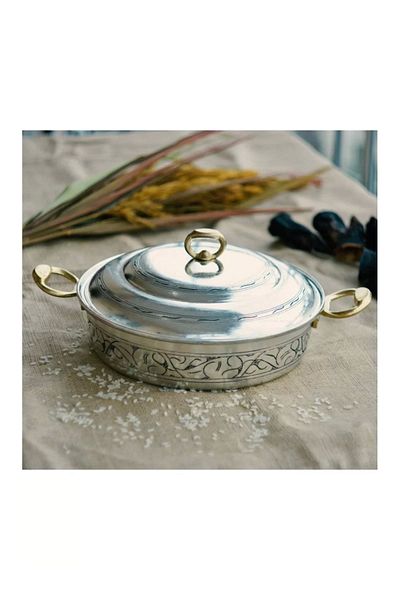 Bakır Concept 23 Cm Silver Colored Copper Rice Pot - Carved Embroidery Processed (TIN)