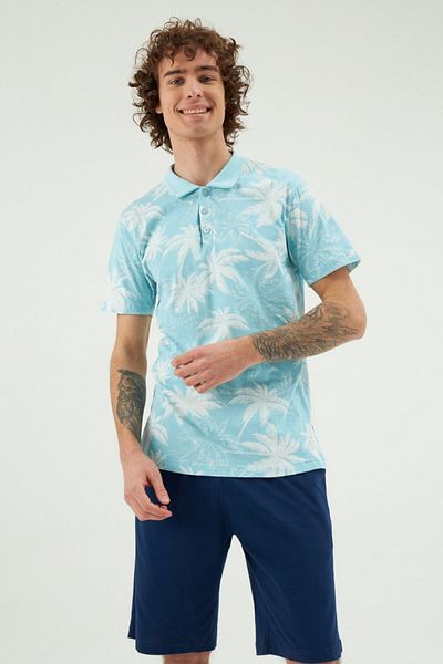 Eros Σετ ανδρικό σορτς Polo Neck Mint Green Placket