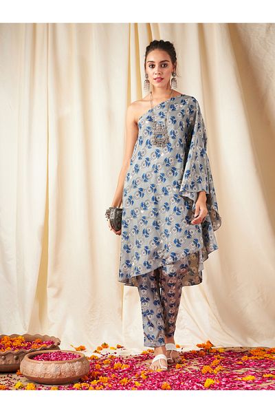 Sassafras By Styli Floral Print One Shoulder Kaftan Top