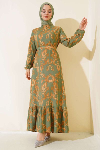 VOLT CLOTHİNG Rochie Ridată Hijab - Model Mixt și Detaliu Curea