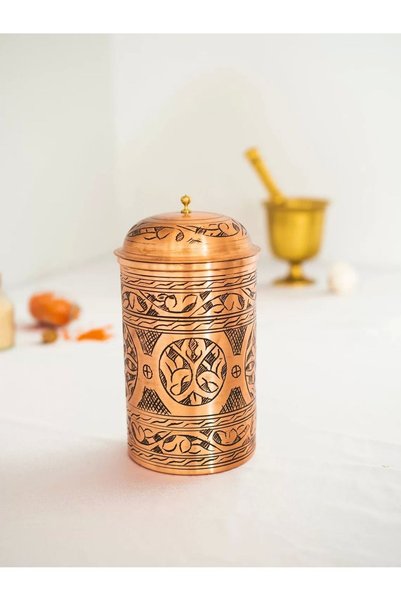 Bakır Concept Copper Spice Bowl, Carved, Embroidered, Long Model, Matte Copper Color, Single Piece.