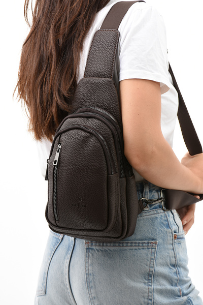 Sellini حقيبة الجسم باللون البني للجنسين - متعددة الأقسام وحزام قابل للتعديل،...