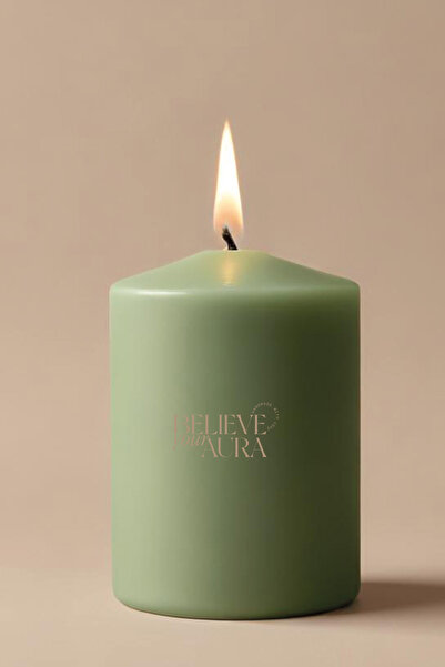 Believe Your Aura Sandal Ağacı Kokulu Silindir Mum - %100 Doğal Soya Mumu Yeş...