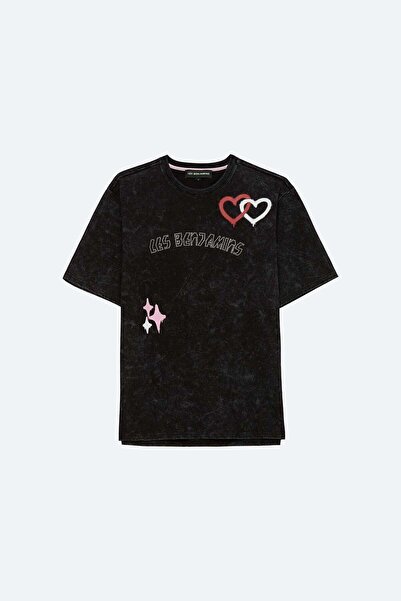 LES BENJAMINS LB LİMİTED EDİTİON TAŞLI VE EL BASKISI ÖZEL OVERSİZED T-SHİRT T...