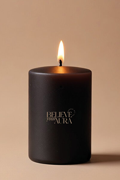 Believe Your Aura Sandal Ağacı Kokulu Silindir Mum - %100 Doğal Soya Mumu Siy...