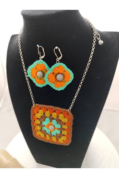 drt tasarım Knitted Dress and Handwork Necklace - Earring and Bracelet Set