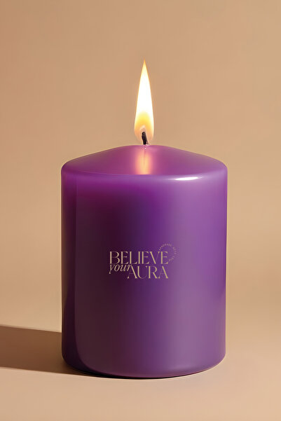 Believe Your Aura Sandal Ağacı Kokulu Silindir Mum - %100 Doğal Soya Mumu Mor...