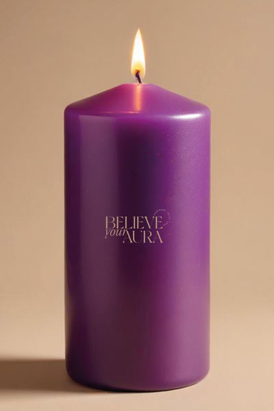 Believe Your Aura Lavanta Kokulu Silindir Mum - %100 Doğal Soya Mumu Mor Deko...