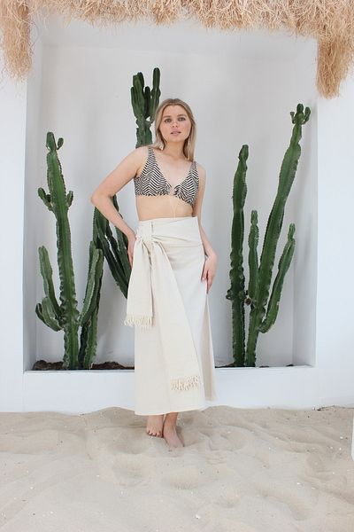 Grace&Lilly Atelier AMARA Linen Tasseled Pareo Skirt - Comfortable Design
