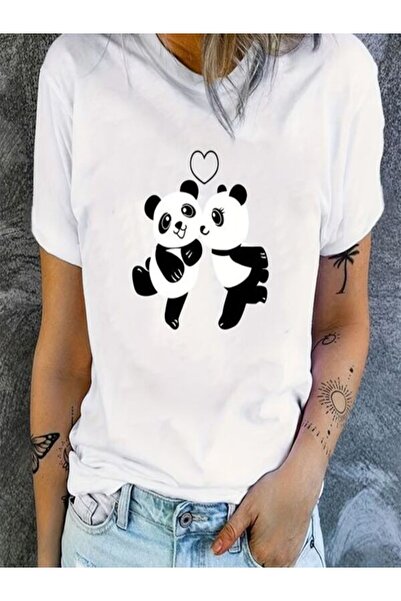 CLASSY.MODA قميص تيشرت سوبريم للنساء - أبيض مطبوع قصة فضفاضة برقبة دائرية وأك...