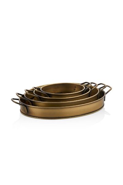 LUCKYHOMES 4-Piece Oval Gold Decorative Tableware and Kitchen Tray - Stainless Breakfast Serving Tray