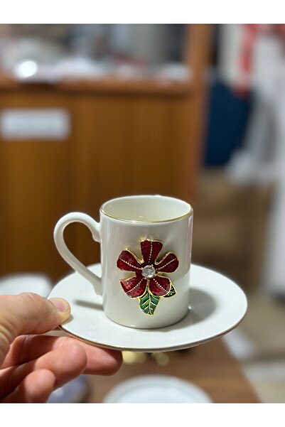 Hediye Köşkü Çiçek Motifli 6 Kişilik Kahve Fincan Seti