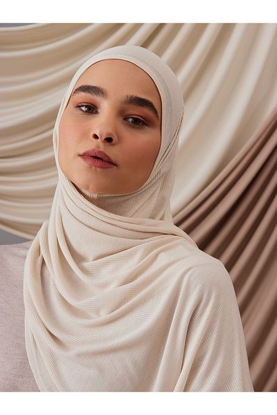 Femple Modest Off-White Bamboo Corded Shawl - Hijab 180x70 cm