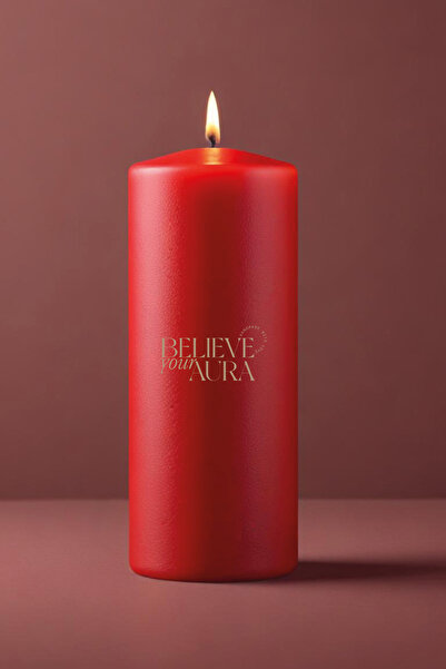 Believe Your Aura Gül Kokulu Silindir Mum - %100 Doğal Soya Mumu Kırmızı Deko...