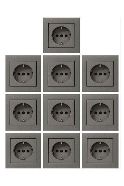 Gözde aydınlatma Ovivio Grano Anthracite Grounded Socket 10 Pieces Economic Pack Including Frame