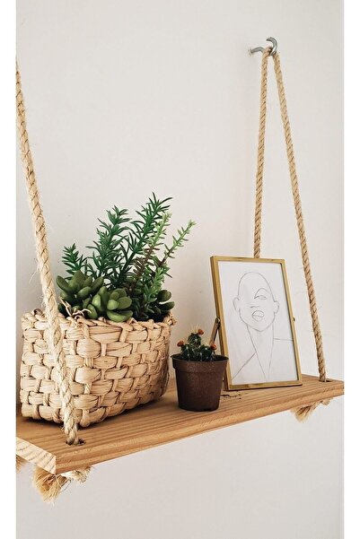 Wooden Factory Halatlı Tekli Raf Kitaplık 14 cm Kahverengi Klasik Klasik 50 cm