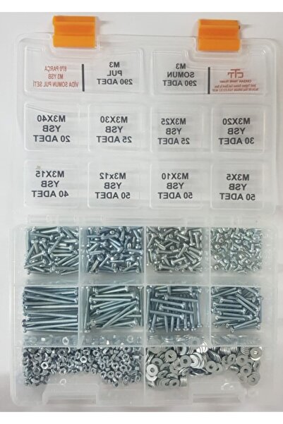 CEKSAN M3 Ysb Vida -somun-pul Seti 870 Adet - Metrik 3mm Boy 5-10-12-15-20-25-30-40mm-organizer Kutulu