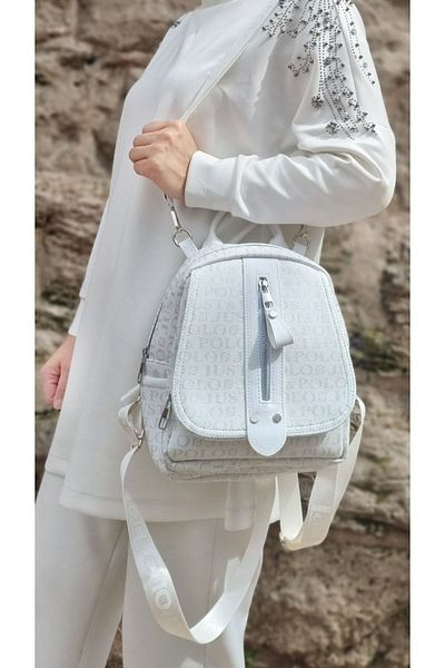 Just Polo Women's White Monogram Printed Backpack For Daily Use