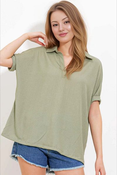 hazelin Bluză de damă verde cu gât polo - Croi lat HZL24S-BD104861