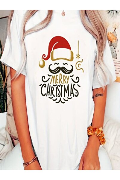 CLASSY.MODA قميص تيشرت سوبريم للنساء - أبيض مطبوع قصة فضفاضة برقبة دائرية وأك...