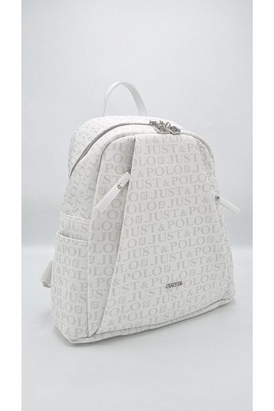 Just Polo Women's White 9-Section Monogram Printed Backpack
