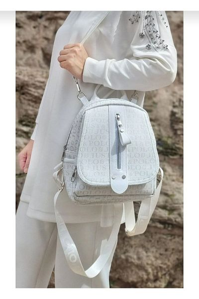 Just Polo Justpolo Women's White Monogram Printed Backpack Shoulder Bag and Wallet Combination