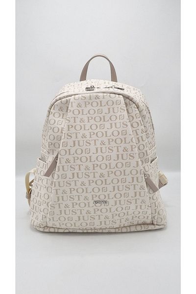 Just Polo Women's Monogram Printed Cream Backpack - 9 Compartments