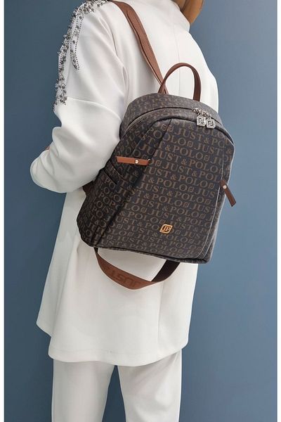 Just Polo Women's 9 Compartment Embossed Printed Backpack