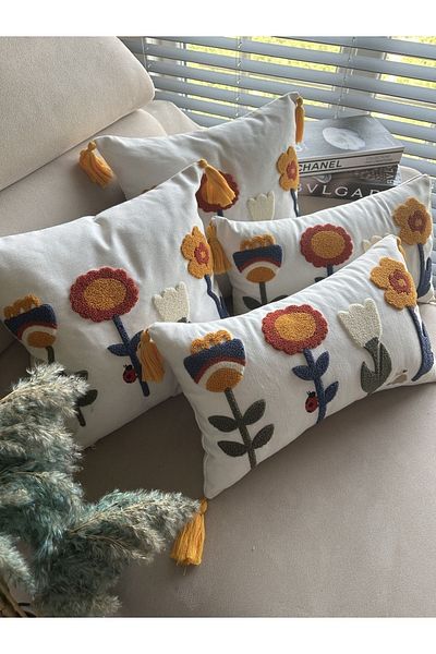 en gözde home Punch Embroidered 4 Pieces Throw Pillow Cover
