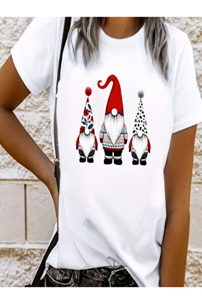 CLASSY.MODA قميص تيشرت سوبريم للنساء - أبيض مطبوع قصة فضفاضة برقبة دائرية وأك...