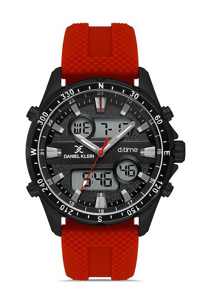 Daniel Klein Digital/Analog Men's Wrist Watch with Alarm, Stopwatch, Light Red Silicone Strap