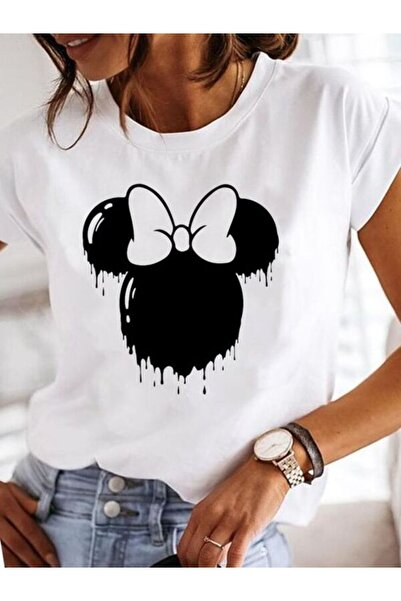 CLASSY.MODA قميص تيشرت سوبريم للنساء - أبيض مطبوع قصة فضفاضة برقبة دائرية وأك...