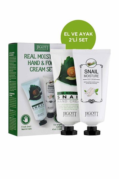 Jigott Moisturizing Hand and Foot Care Cream Set Containing Snail Mucin