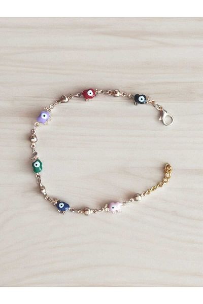Crystal Atelier Aesthetic Vintage Special Design - Colorful Elephant Motif Evil Eye Beaded Chain Gift Bracelet