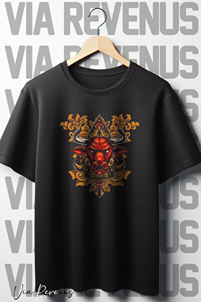 Vordevia Crna Oversize kroj T-shirt - Motiv i Bik Štampano