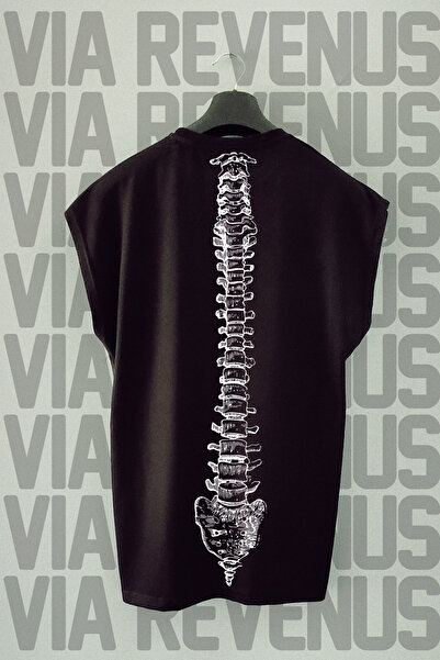 Vordevia Tricou sport negru - imprimat cu oase și spate, mâneci zero