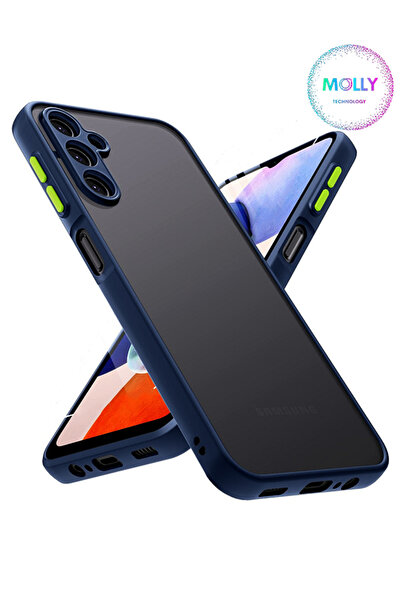 Molly Samsung Galaxy A34 İçin Kenarları Lacivert Renkli Buzlu Şeffaf Silikon ...