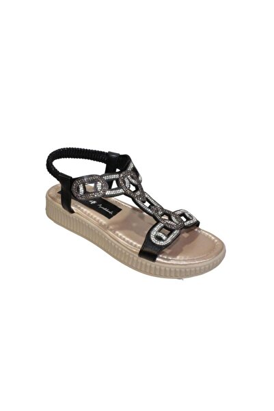 Yaz Kış Ayakkabı Summer/Winter Women's Black Silver Sandals with Embellished ...