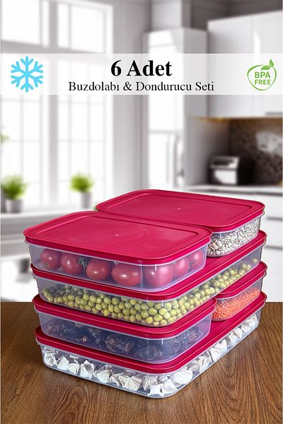 Mutfak Köşesi 6-Piece Refrigerator Organizer - Storage Set Suitable for Microwave, Freezer and Freezer 2X2600Ml 4X1300Ml