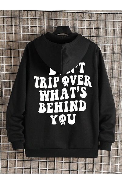 coolart سترة شتوية بسحاب للرحلة - غطاء رأس مضلع كبير الحجم مطبوع باللون الأسود