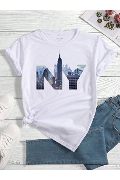 coolart NY City majica - bela Štampano Oversize kroj letnja kratki rukav T-sh...
