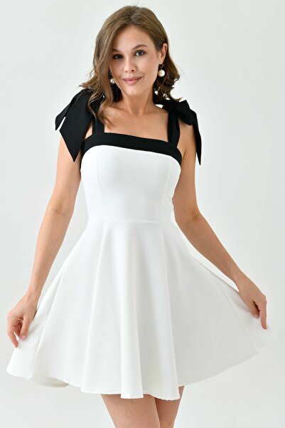 4S1B FASHION Rochie de seară albă evazată cu decolteu fără bretele și bretele...