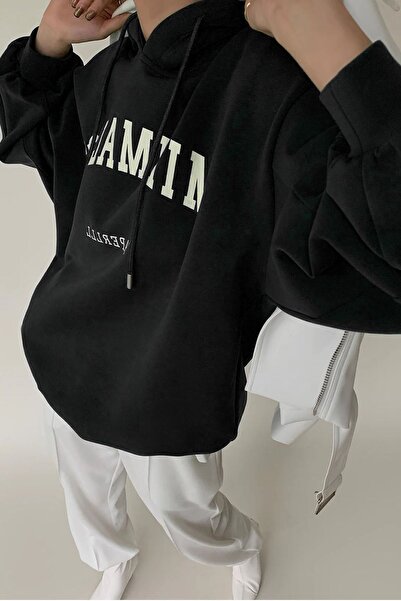 coolart Debela zimska majica - crna Štampano , Oversize kroj Čupkani materija...