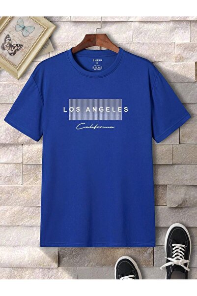 coolart Los Angeles Dot T-Shirt - Sax Blue printed Oversize καλοκαιρινό κοντο...