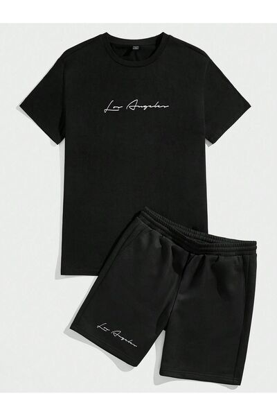 coolart لوس أنجلوس نص تي شيرت شورت - أسود أسفل أعلى فريق السراويل تي شيرت مزي...