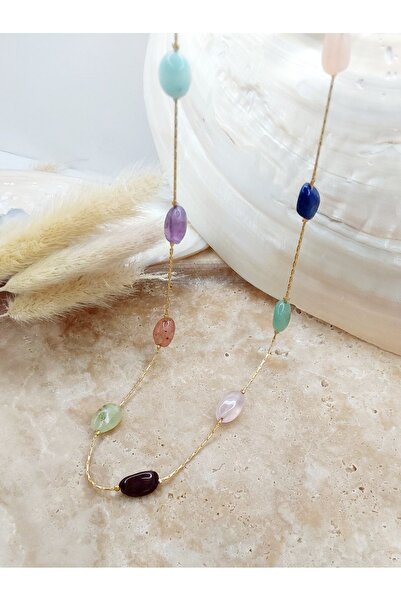 By Song Aksesuar الصلب شقرا قلادة الحجر الطبيعي