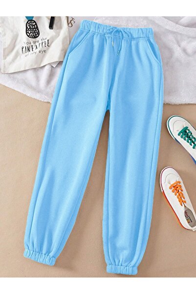 coolart Pantaloni de trening fără imprimeu Jogger - Albastru bebeluș cu talie...