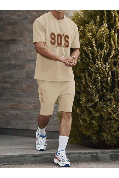 coolart 90'S Special Set Tricou și Pantaloni Scurți - Set Bej cu Tricou și Pa...