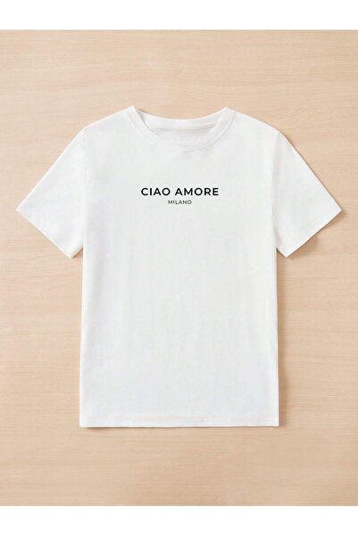 coolart Ciao Amore Milano T-Shirt - White Printed Oversize Summer Short Sleev...